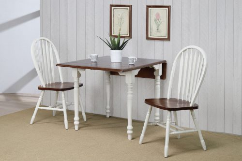 Andrews Dining - 3-piece dining set -Drop leaf dining table with two Arrow-back chairs finished in antique white with a chestnut top dining room corner setting DLU-ADW3448-820-AW3PC