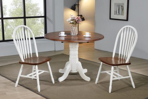 Andrews Dining - 3-piece dining set - Round drop leaf table with two Arrow-back chairs - finished in antique with with chestnut top and seats dining room setting DLU-ADW4242-820-AW3PC