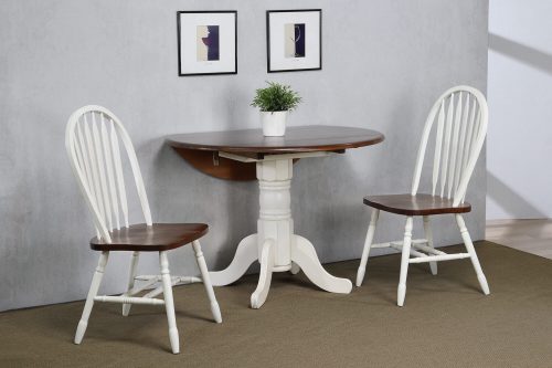 Andrews Dining - 3-piece dining set - Round drop leaf table with two Arrow-back chairs - finished in antique with with chestnut top and seats dining room wall setting DLU-ADW4242-820-AW3PC