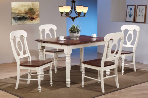 Andrews Dining 5-piece dining set - Butterfly dining table with four Napoleon chairs finished in antique white with chestnut top and seats dining room setting DLU-ADW3660-C50-AW5PC