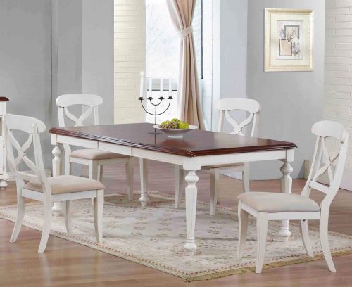 Andrews Dining - 5-piece dining set - Butterfly leaf dining table with four Napoleon chairs finished in antique white with chestnut top dining room setting DLU-ADW4276-C12-AW5PC