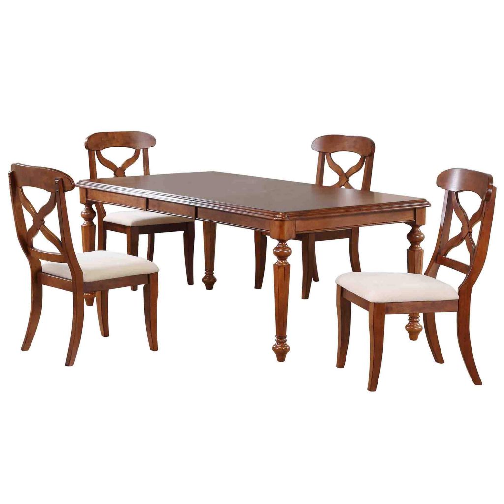 Andrews Butterfly Leaf Dining Set with Xback Chairs Chestnut (5