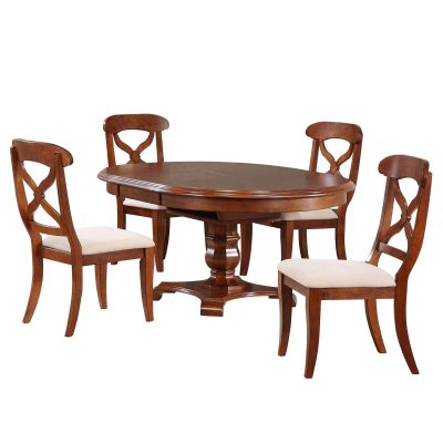 Andrews Dining 5-piece dining set - Butterfly leaf dining table with four upholstered criss-cross chairs finished in distressed Chestnut DLU-ADW4866-C12-CT5PC