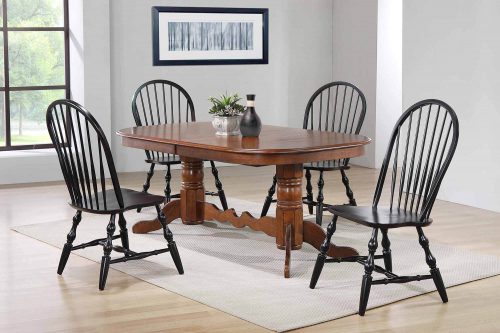Andrews Dining 5-piece dining set - Double pedestal table finished in distressed Chestnut and with four Windsor chairs in antique black dining room setting DLU-ADW4296CT-C30-AB5PC