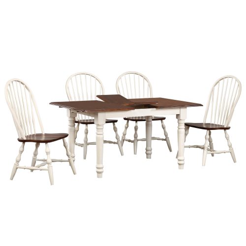 Andrews Dining 5-piece dining set - extendable dining table with leaf and four Windsor chairs finished in antique white with Chestnut top and seats DLU-TLB3660-C30-AW5PC
