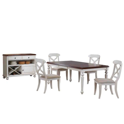 Andrews Dining - 6-piece dining set - Butterfly leaf dining table with four Napoleon chairs and server finished in antique white with chestnut top DLU-ADW4276-C12-SRAW6PC
