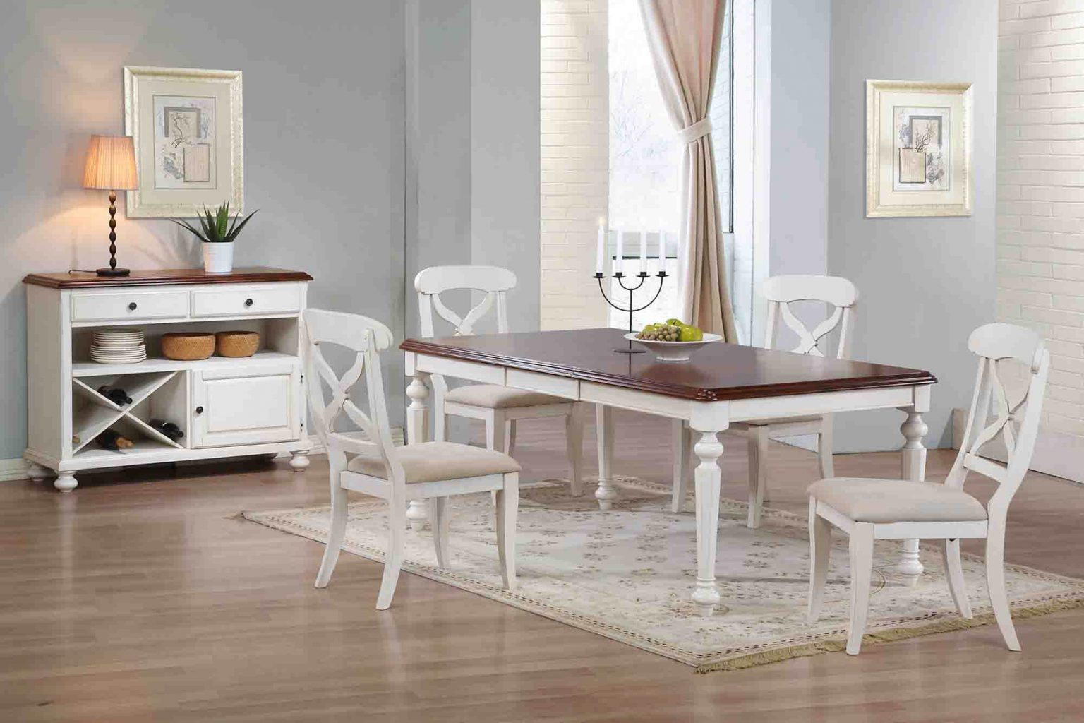 Andrews Butterfly Leaf Dining Set with Xback Chairs & Server Antique