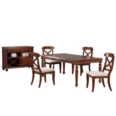 Andrews Dining - 6-piece dining set - Butterfly leaf dining table with four Napoleon chairs and server finished in distressed chestnut DLU-ADW4276-C12-SRCT6PC