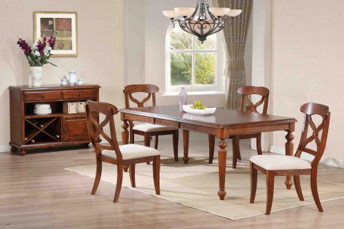 Andrews Dining - 6-piece dining set - Butterfly leaf dining table with four Napoleon chairs and server finished in distressed chestnut dining room setting DLU-ADW4276-C12-SRCT6PC