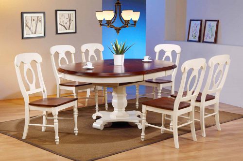 Andrews Dining - 7-piece dining set - Butterfly leaf dining table with six Napoleon chairs finished in antique white with chestnut accents dining room setting DLU-ADW4866-C50-AW7PC