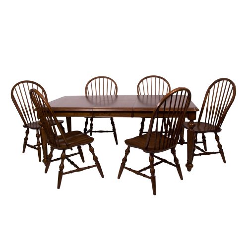 Andrews Dining - 7-piece dining set - Butterfly leaf dining table with six Windsor chairs finished in distressed chestnut angled view DLU-ADW4276-C30-CT7PC