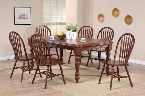 Andrews Dining 7-piece dining set - Extendable dining table with six Arrow-back chairs finished in distressed Chestnut dining room setting DLU-SLT4272-820-CT7PC