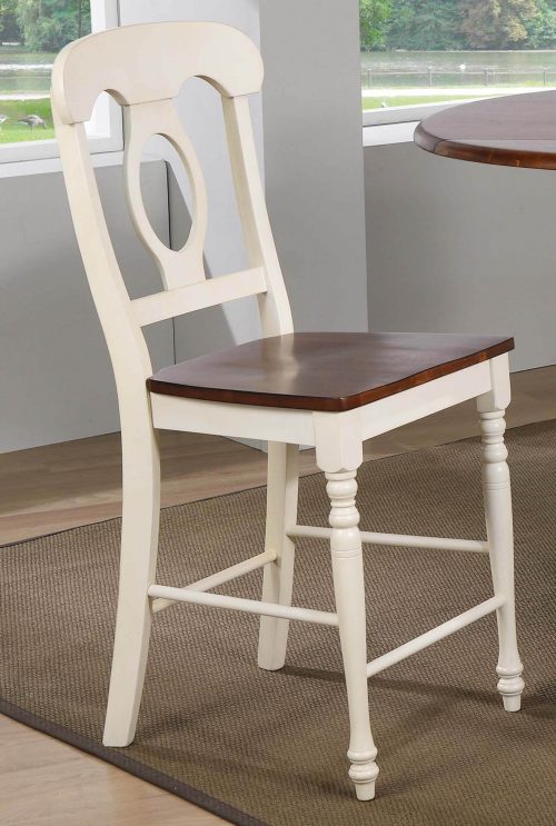 Andrews Dining - Napoleon barstool finished in antique white with a chestnut seat in dining room DLU-ADW-B50-AW-2