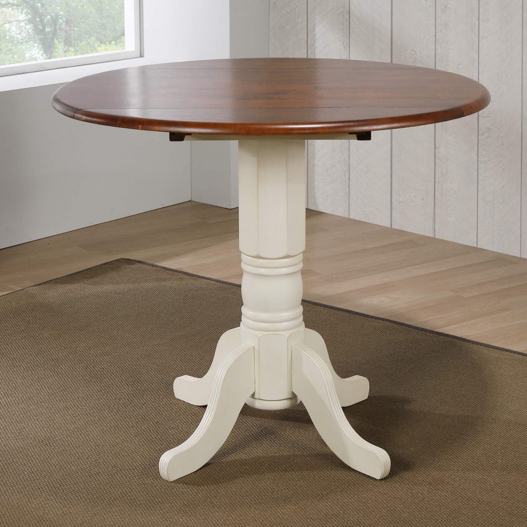 Andrews Round Drop Leaf Counter Height Table Antique White & Chestnut Sunset Trading