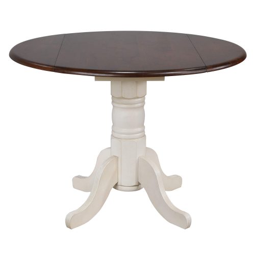 Andrews Dining Round drop leaf table finished in antique white with chestnut top DLU-ADW4242-AW