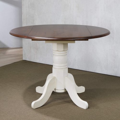 Andrews Dining Round drop leaf table finished in antique white with chestnut top - dining room setting DLU-ADW4242-AW
