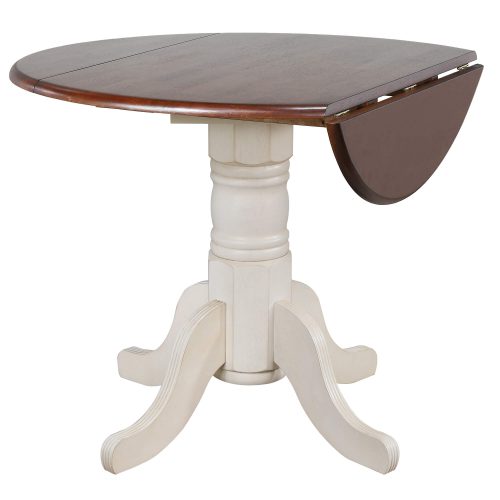 Andrews Dining Round drop leaf table finished in antique white with chestnut top - leaf down DLU-ADW4242-AW