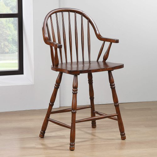 Andrews Dining - Windsor counter height stool with arms - finished in distressed chestnut - dining room setting DLU-ADW-B3024A-CT-2