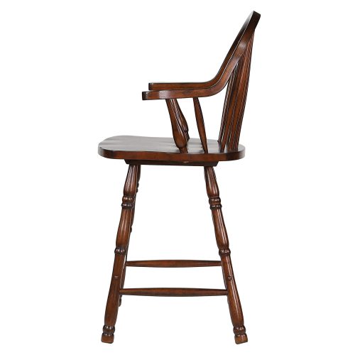 Andrews Dining - Windsor counter height stool with arms - finished in distressed chestnut - left side view DLU-ADW-B3024A-CT-2