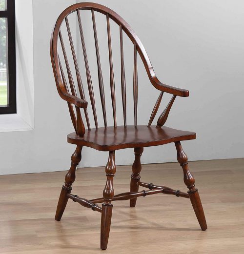 Andrews Dining - Windsor dining chair with arms - distressed chestnut finish - room setting DLU-ADW-C30A-CT