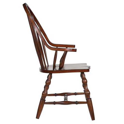 Andrews Dining - Windsor dining chair with arms - distressed chestnut finish - side view DLU-ADW-C30A-CT