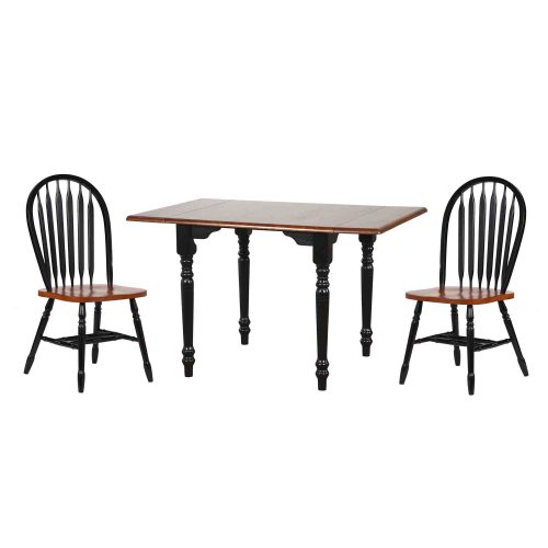 Black Cherry Selections 3-piece dining set - Drop leaf dining table with two Arrow-back chairs - finished in antique black with a cherry top and seats-PK-TLD3448-820-BCH3P