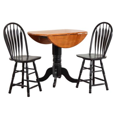 Black Cherry Selections - 3-piece dining set - Round drop leaf pub table with two Arrow-back swivel stools finished in antique black with cherry top DLU-TPD4242CB-B24-AB3PC