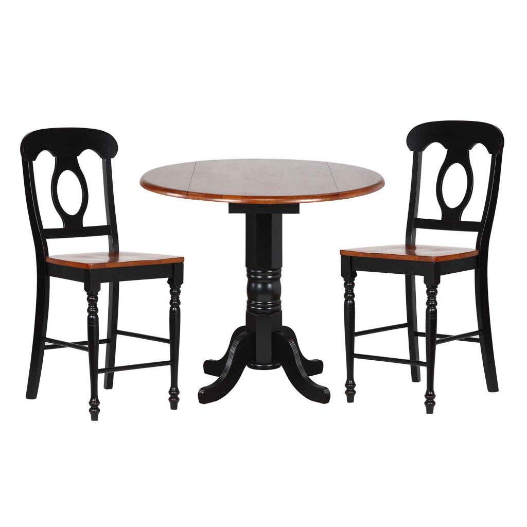 Round Drop Leaf Pub Table Set w/Napoleon Stools (3 Piece) - Sunset Trading