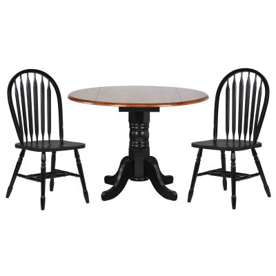Black Cherry Selections - 3-piece dining set - Round drop leaf table with two Arrow-back chairs finished in antique black with cherry top DLU-TPD4242-820-AB3PC