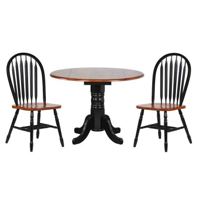 Black Cherry Selections - 3-piece dining set - Round drop leaf table with two Arrow-back chairs finished in antique black with cherry top and seats DLU-TPD4242-820-BCH3PC