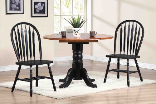Black Cherry Selections - 3-piece dining set - Round drop leaf table with two Arrow-back chairs finished in antique black with cherry top - dining room setting DLU-TPD4242-820-AB3PC