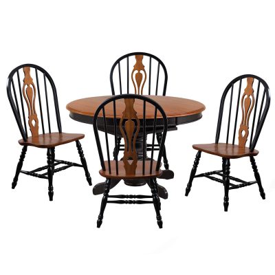 Black Cherry Selections - 5-piece dining set - Pedestal butterfly leaf dining table with four keyhole chairs - fininshed in antique black with a Cherry top and seats DLU-TBX4866-124S-BCH5PC