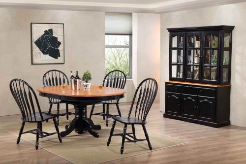 Black Cherry Selections - 7-piece dining set - Pedestal dining table with Butterfly top with four keyhole chairs - buffet and hutch - finished in antique black with a Cherry top - seats and accents - dining room setting DLU-TBX4866-4130-22BHAB7PC