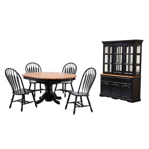Black Cherry Selections - 7-piece dining set - Pedestal dining table with Butterfly top with four keyhole chairs - buffet and hutch - finished in antique black with a Cherry top - seats and accents DLU-TBX4866-4130-22BHAB7PC