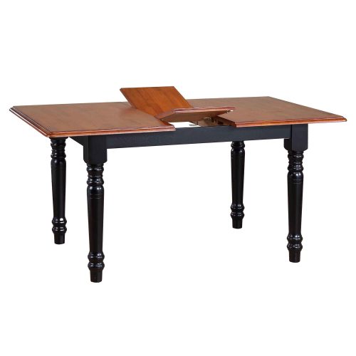 Black Cherry Selections - Extendable Butterfly dining table - finished in antique black with a cherry top - detail of butterfly leaf DLU-TLB3660-BCH