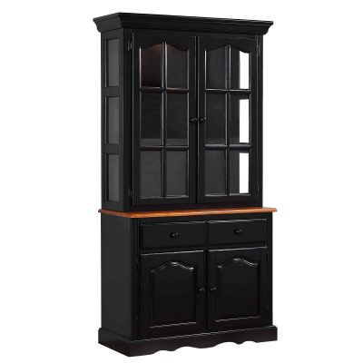 Black Cherry Selections - Keepsake Buffet and lighted hutch in Antique black with Cherry accents - three-quarter view DLU-19-BH-BCH