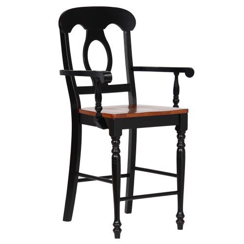 Black Cherry Selections - Napoleon barstool with arms finished in antique black with a cherry seat DLU-B50A-BCH-2-1