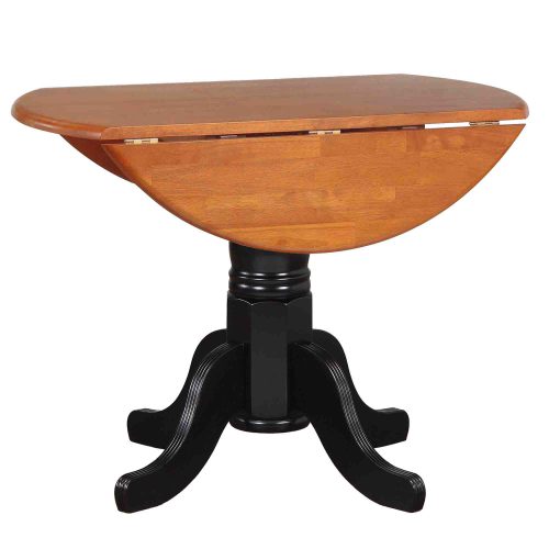 Black Cherry Selections - Round drop leaf dining table finished in antique black with cherry top - leaf down DLU-TPD4242-BCH