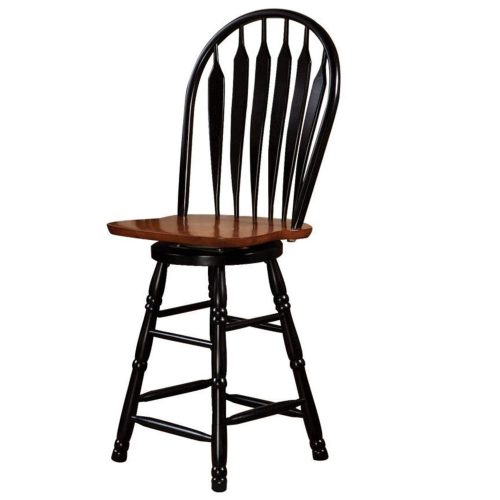 Black Cherry Selections - Swivel barstool - 24 inches - finished in antique black with a cherry seat - three-quarter view DLU-B24-BCH