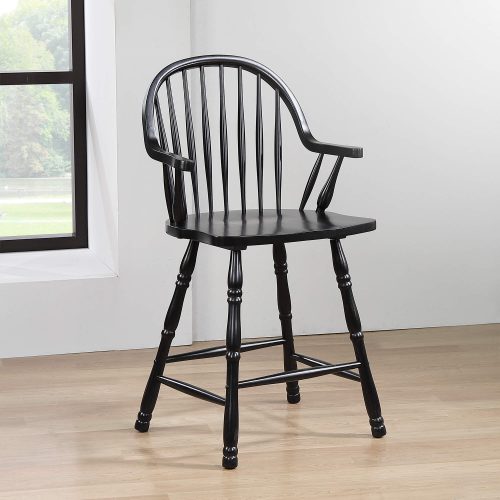 Black Cherry Selections - Windsor counter height stool with arms - finished in antique black - dining room setting DLU-B3024A-AB-2
