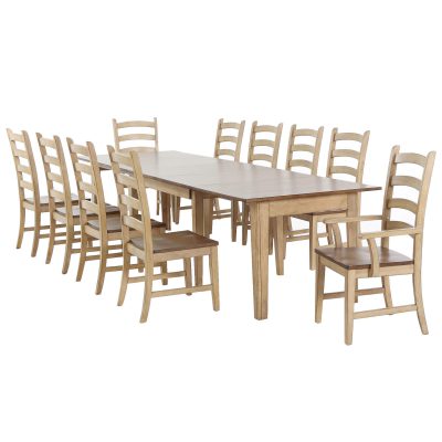 Brook Dining - 11-piece dining set - Extendable dining table - two armchairs - eight dining chairs - fininshed in creamy wheat with a Pecan top and seats DLU-BR134-PW11PC