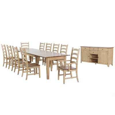 Brook Dining - 12-piece dining set - Extendable dining table - two armchairs - eight dining chairs - sideboard - fininshed in creamy wheat with a Pecan tops and seats DLU-BR134-PW12PC