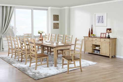 Brook Dining - 12-piece dining set - Extendable dining table - two armchairs - eight dining chairs - sideboard - fininshed in creamy wheat with a Pecan tops and seats - dining room setting DLU-BR134-PW12PC