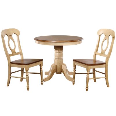 Brook Dining - 3-piece dining set - Pedestal dining table - two Napoleon chairs - finished in creamy wheat with a Pecan tops and seats DLU-BR3636-C50-PW3PC