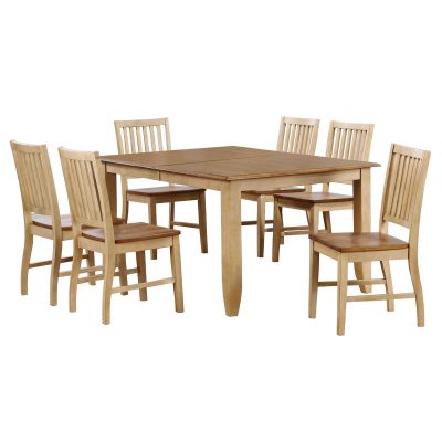 Brook Dining 7-piece dining set - Extendable dining table with six slat-back chairs - finished in creamy wheat with a Pecan top and seats DLU-BR4272-C60-PW7PC