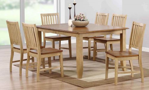 Brook Dining 7-piece dining set - Extendable dining table with six slat-back chairs - finished in creamy wheat with a Pecan top and seats - dining room setting DLU-BR4272-C60-PW7PC