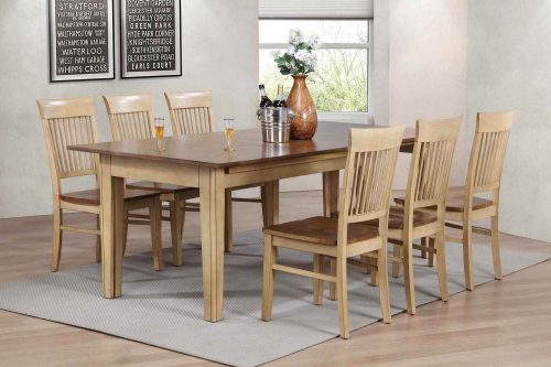 Brook Dining - 7-piece dining set - extendable dining table and six slat back chairs - dining room setting DLU-BR134-C70-PW7PC