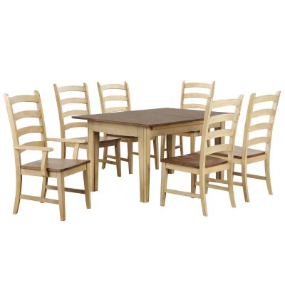 Brook Dining - 7-piece dining set - extendable dining table - two armchairs and four dining chairs - creamy wheat finish with Pecan top and seats DLU-BR134-PW7PC
