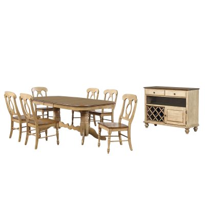 Brook Dining 8-piece dining set - Extendable pedestal table with six Napoleon chairs and server - finished in creamy wheat with Pecan tops - seats and accents DLU-BR4296-C50-SRPW8PC