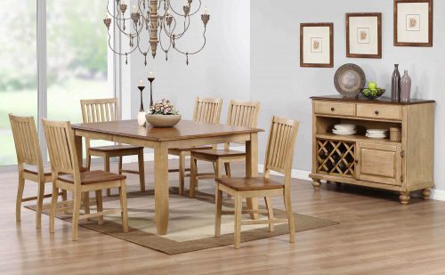 Brook Dining 8-piece dining set - Extendable dining table with six slat-back chairs and server - finished in creamy wheat with a Pecan top and seats and accents dining room setting DLU-BR4272-C60-SRPW8PC